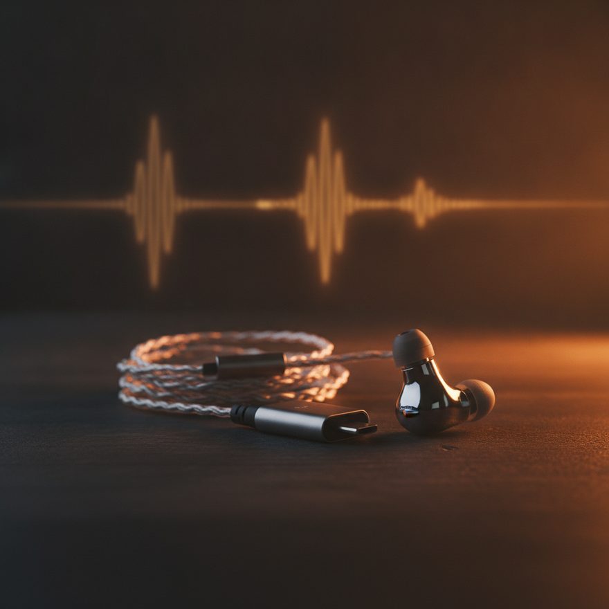 Wired earphones and a USB-C dongle
