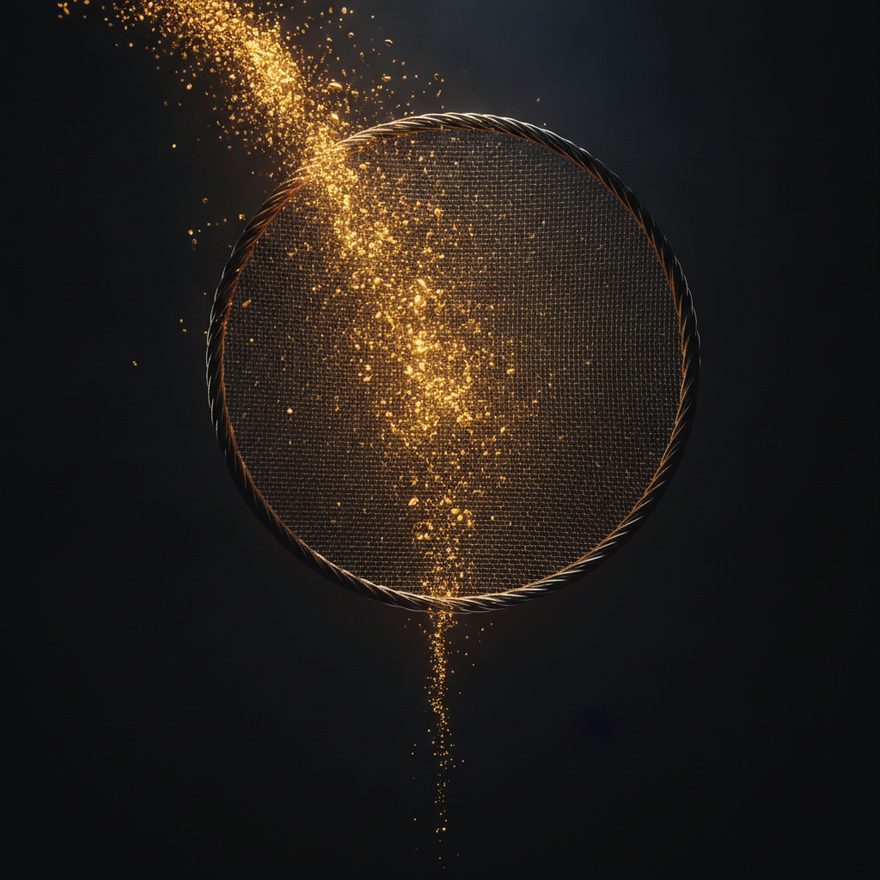 Gold dust passing through a sieve, a good part of it held back