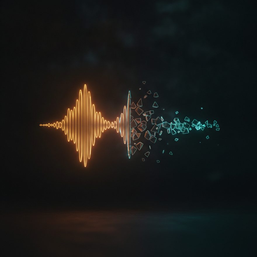 An intact waveform beside one broken into scattered fragments